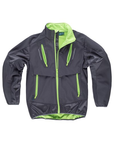 Giacca Workshell multitasche con tessuto Ripstop DARK GREY / LIME