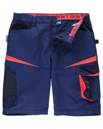 Bermuda multitasche in tessuto canvas NAVY / RED