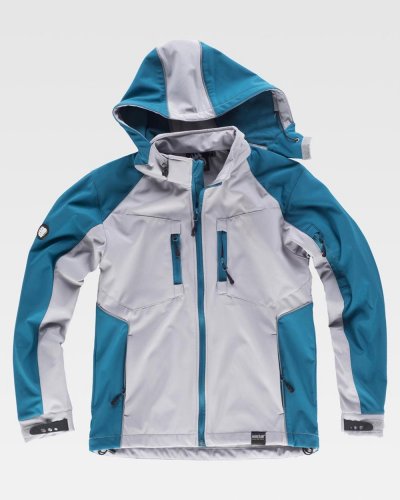 Giacca Workshell con zip in nylon e protezione per il collo Grigio Chiaro/Royal