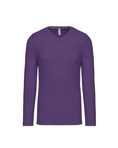 T-shirt uomo manica lunga scollo a V Kariban Purple