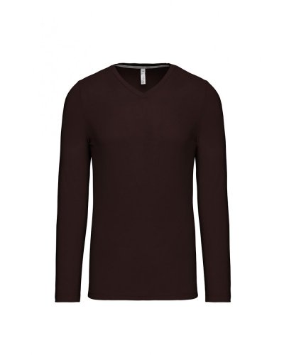 T-shirt uomo manica lunga scollo a V Kariban Chocolate