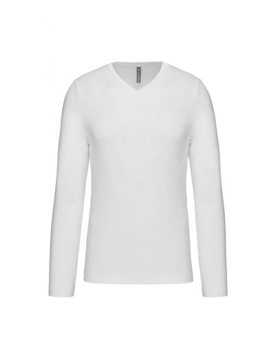 T-shirt uomo manica lunga scollo a V Kariban White
