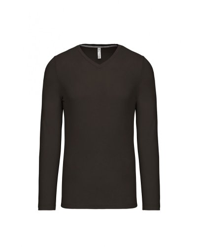 T-shirt uomo manica lunga scollo a V Kariban Dark Khaki