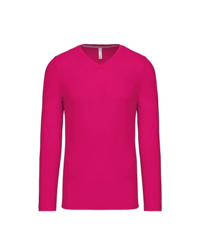 T-shirt uomo manica lunga scollo a V Kariban Fuchsia