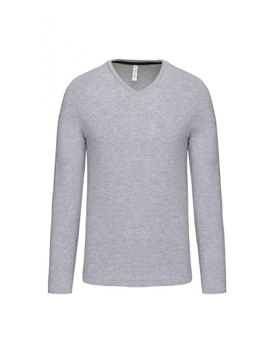 T-shirt uomo manica lunga scollo a V Kariban Oxford Grey