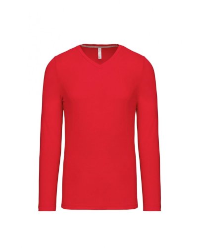 T-shirt uomo manica lunga scollo a V Kariban Red