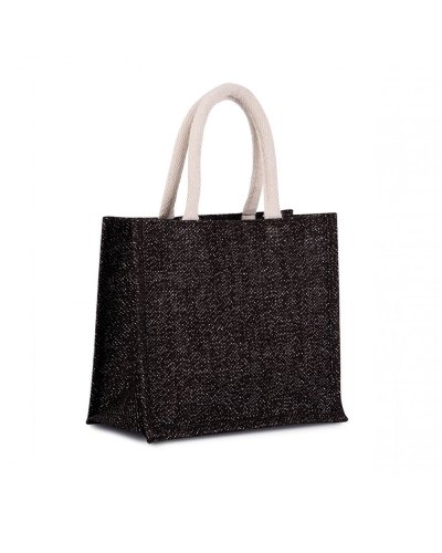 Borsa shopper media in tela di juta 26 x 14 x 22 cm Nero/Argento