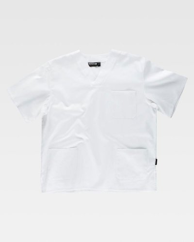 Casacca sanitaria bianca unisex con collo a V