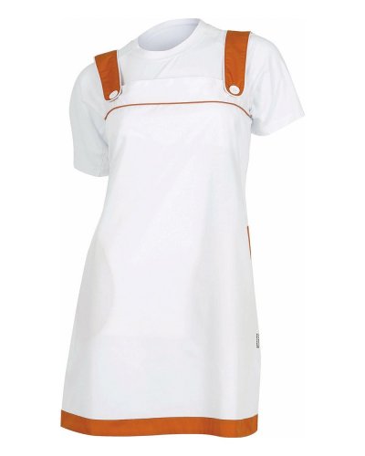 Vestito con elastico e bordi in contrasto Bianco / Arancione