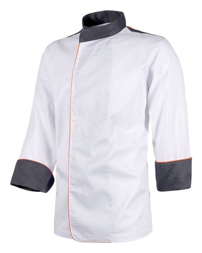 Casacca da cuoco manica lunga con bottoni automatici nascosti Bianco / Arancione
