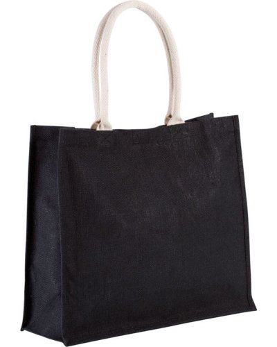 Borsa mare in tela di juta con manici in cotone 42 x 36 x 15 Nero