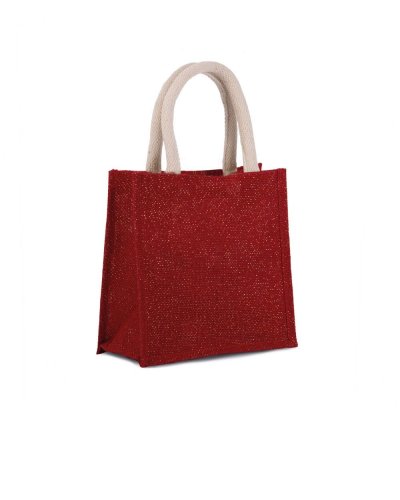 Shopper piccola in tela di juta 20 x 20 x 10 cm Rosso Ciliegia/Oro