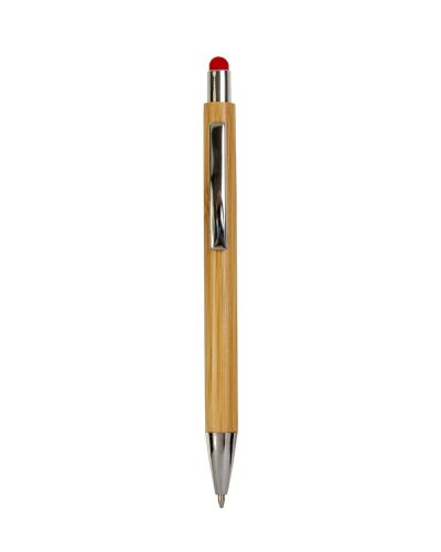 Penna a scatto con fusto in bambù Rosso refil nero