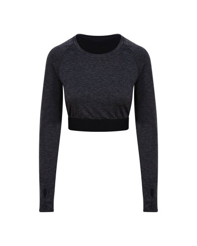 Girlie Long Sleeve Crop T Black Slate Melange