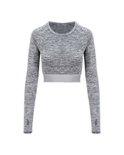 Girlie Long Sleeve Crop T Grey Melange