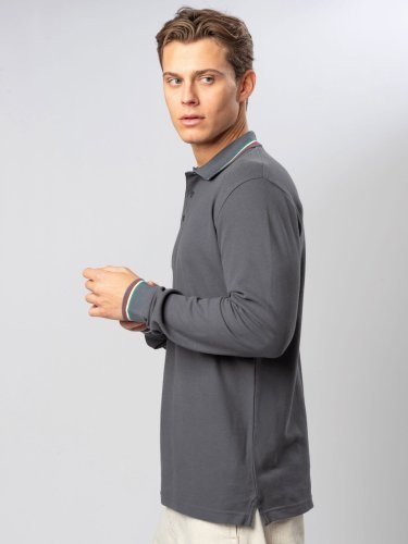 Polo Italy homme à manches longues tricolore, 100% coton piqué