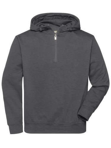 Bio Workwear Pull à moitié zip unisexe, capuche réglable, Gris