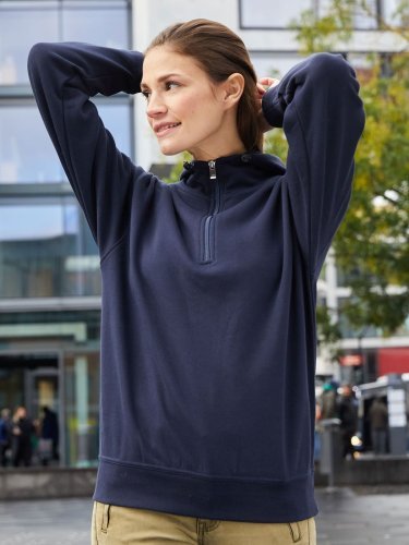 Bio Workwear Pull à moitié zip unisexe, capuche réglable, Gris