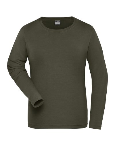 T-shirt donna manica lunga in cotone organico ring spun Olive