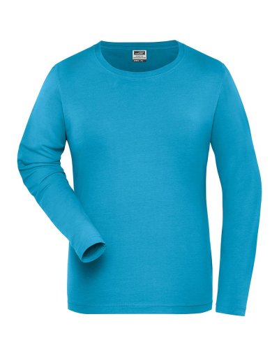 T-shirt donna manica lunga in cotone organico ring spun Turquoise