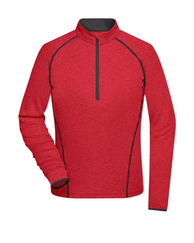 T-shirt donna maniche lunghe per fitness e sport Red-melange