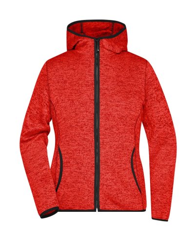 Ladies' Knitted Fleece Hoody Red-Melange/Black
