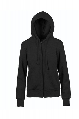 Felpa donna cappuccio zip lunga tasche a marsupio Nero