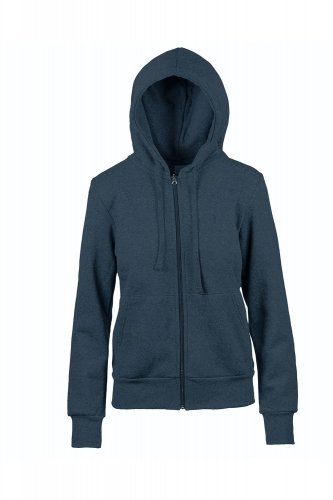Felpa donna cappuccio zip lunga tasche a marsupio Blu