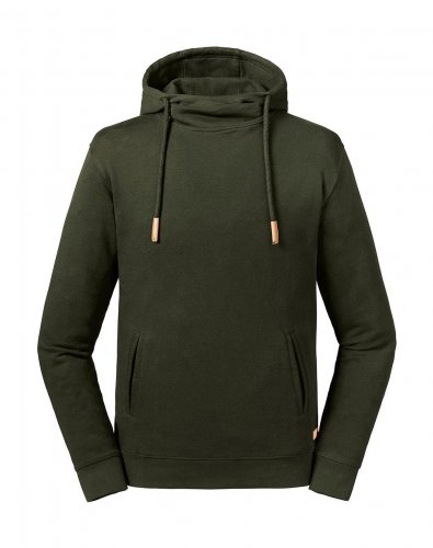 Felpa a collo alto con cappuccio Pure Organic Dark Olive