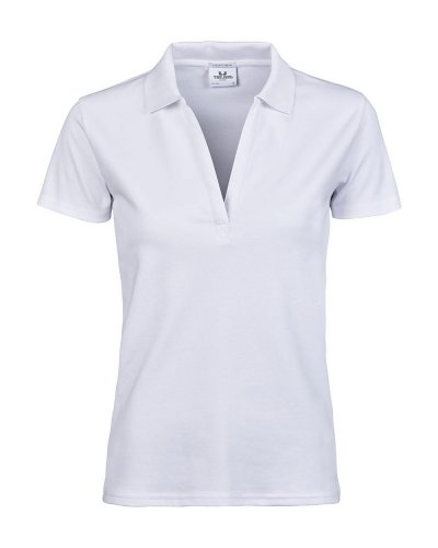 Polo donna scollo a V Luxury Stretch White