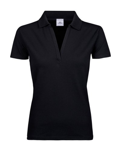 Polo donna scollo a V Luxury Stretch Black