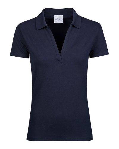Polo donna scollo a V Luxury Stretch Navy