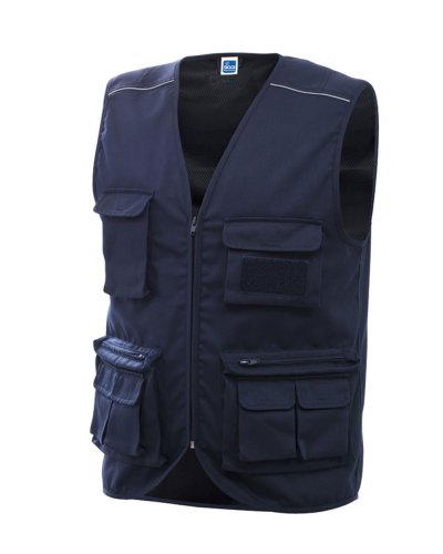 Gilet multitasche con zip Chrome Blu