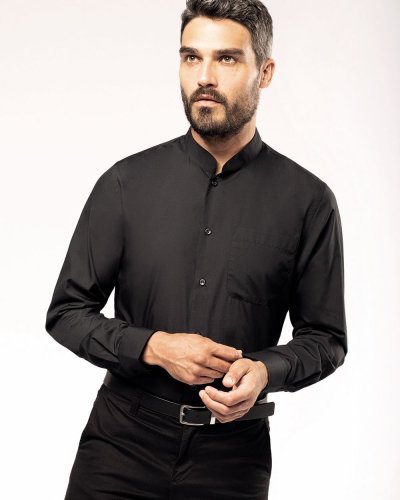 Camicia uomo collo alla coreana manica lunga