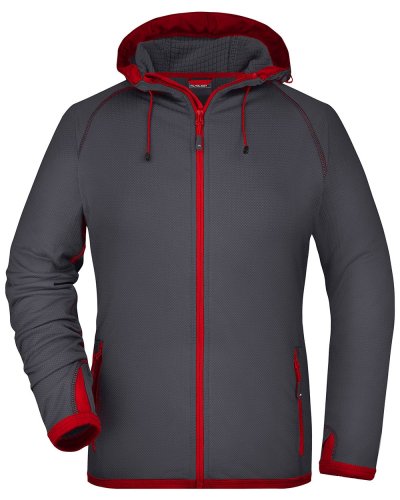 Ladies' Hooded Fleece Carbon/Red