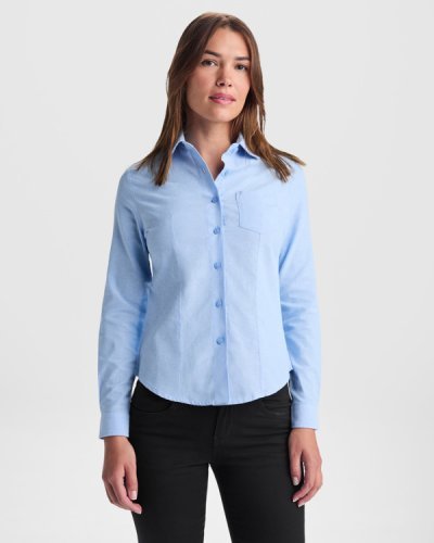 Camisa Oxford Slim de Mujer de Algodón 70% Manga Larga