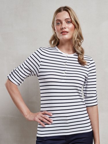 Camiseta de manga larga para mujer con botones redondos y cuello redon
