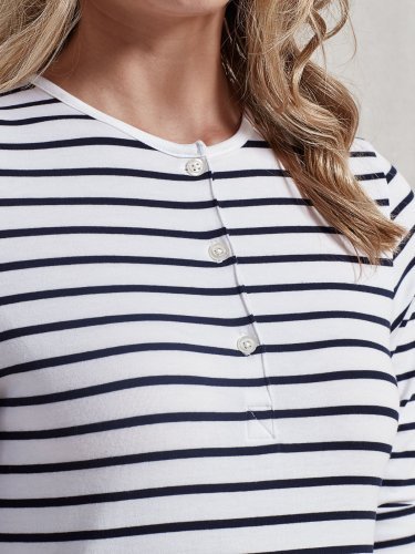 Camiseta de manga larga para mujer con botones redondos y cuello redon