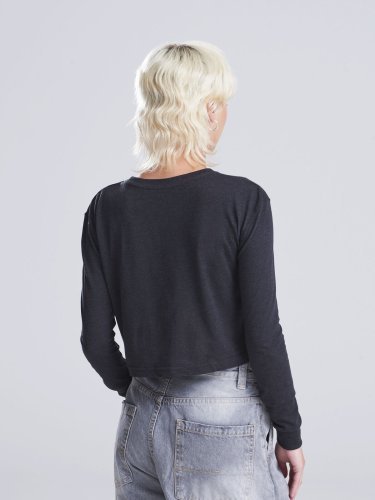 Camiseta corta cuello redondo Heather Black, mangas largas