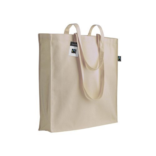 Shopper de algodón Fairtrade® de 140g con asas largas y fuelle natural