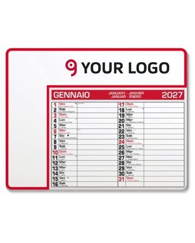 Calendar Pad Edge: Mousepad Calendario 12 mesi PVC EVA 23x18 cm