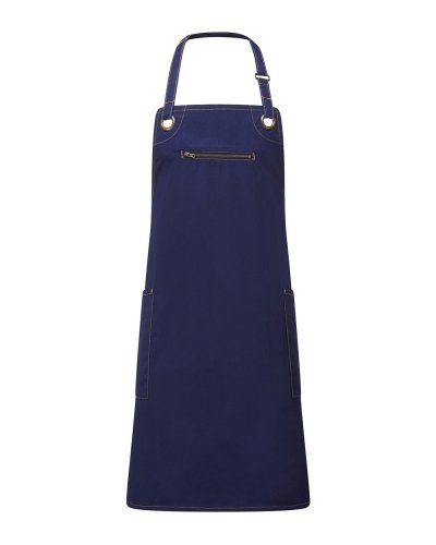 Barley Contrast Stitch Sustainable Bib Apron Navy/camel