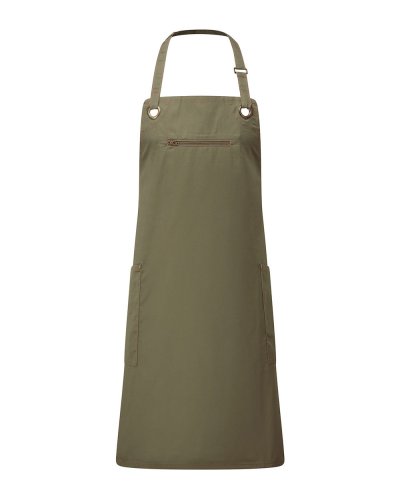Barley Contrast Stitch Sustainable Bib Apron Olive/chestnut