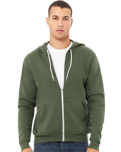 Felpa unisex Poly-Cotton con cappuccio e zip Military Green