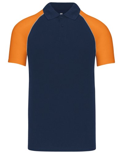 Polo piqué manica corta Baseball Navy / Orange