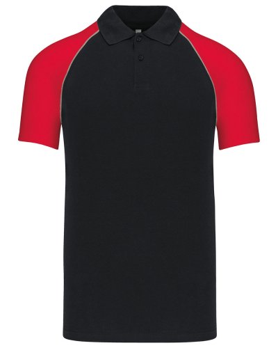 Polo piqué manica corta Baseball Black / Red