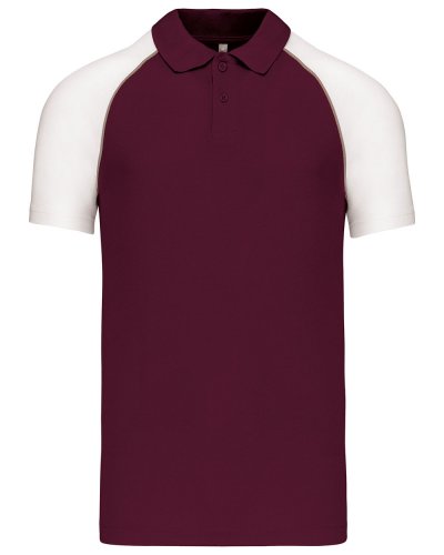 Polo piqué manica corta Baseball Bordeaux / White