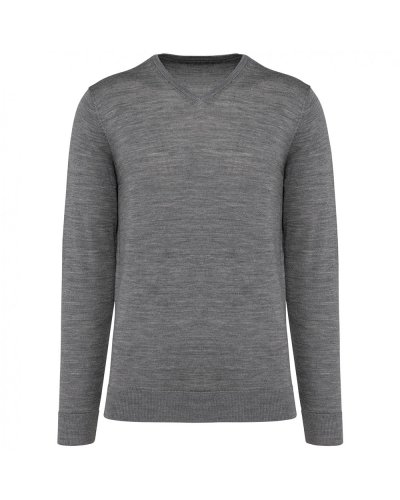Pullover uomo Merino con scollo a V Grey Heather