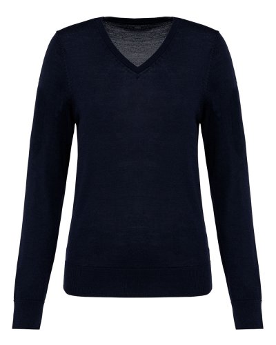 Pullover donna Merino con scollo a V Navy
