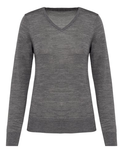 Pullover donna Merino con scollo a V Grey Heather